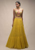 Citrus Lehenga And Crop Top With Resham Embroidered Spring Blossoms