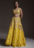 Citrus Lehenga Choli In Raw Silk With Resham Embroidered Spring Blooms And Gradating Floral Buttis