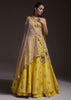 Citrus Lehenga Choli In Raw Silk With Resham Embroidered Spring Blooms And Gradating Floral Buttis