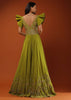 Citrus Green Jumpsuit In Ruffled Sleeves, Crafted In Crepe With A V Neckline