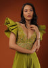 Citrus Green Jumpsuit In Ruffled Sleeves, Crafted In Crepe With A V Neckline