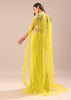 Citrus Green Draped Skirt With Embroidered Blouse And Cape