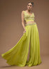 Citrus Green Flared Palazzo And A Crop Top Set, Crafted In Crepe With A Side Zip Closure