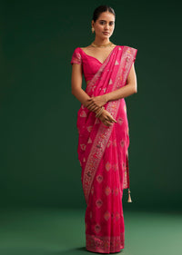 Classic Red Dola Silk Saree With Zari Detailing