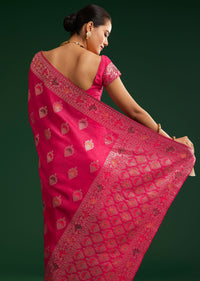 Classic Red Dola Silk Saree With Zari Detailing