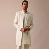 Classic Beige Banarasi Silk Sherwani Set