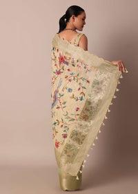 Classic Beige Ragkart Kora Silk Saree With Printed Pallu