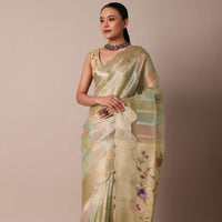 Classic Beige Ragkart Kora Silk Saree With Printed Pallu