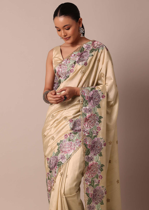 Classic Beige Saree Featuring Resham Thread Work