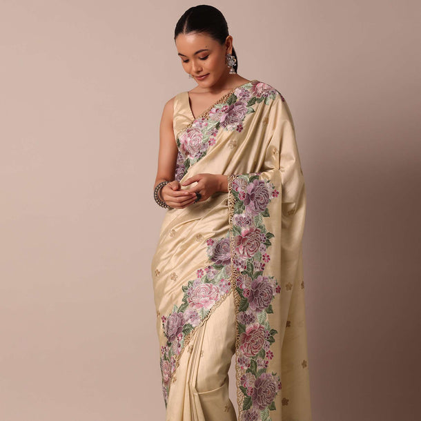 Classic Beige Saree Featuring Resham Thread Work