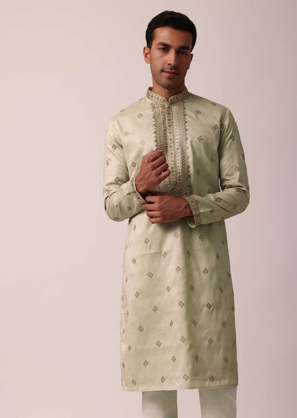 Classic Beige Silk Kurta Set For Men