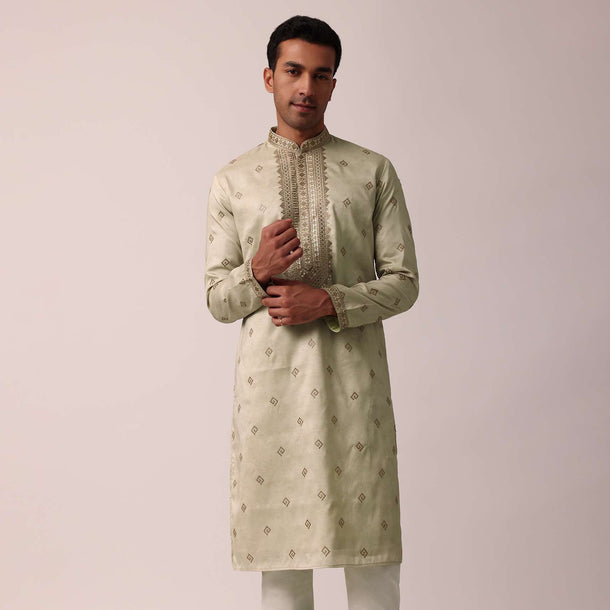 Classic Beige Silk Kurta Set For Men