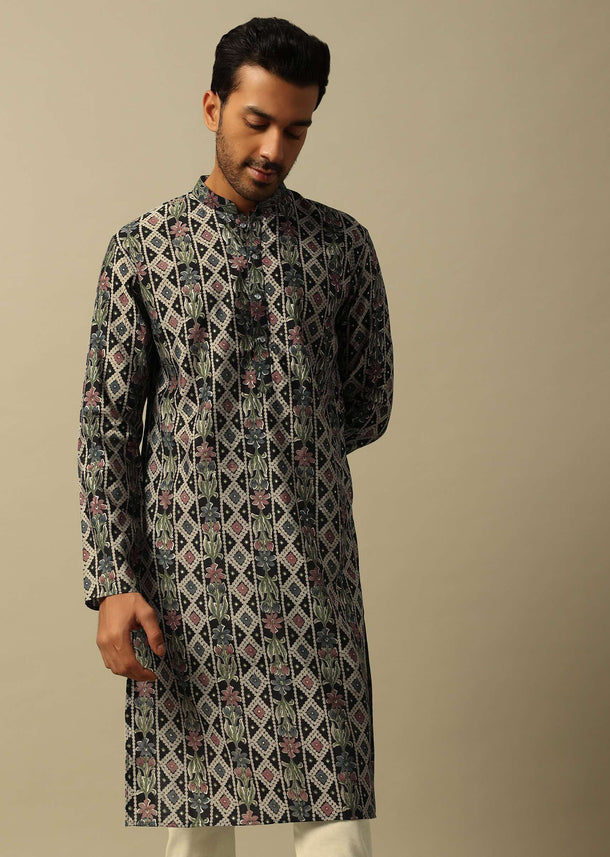 Classic Black Cotton Kurta Set For Men