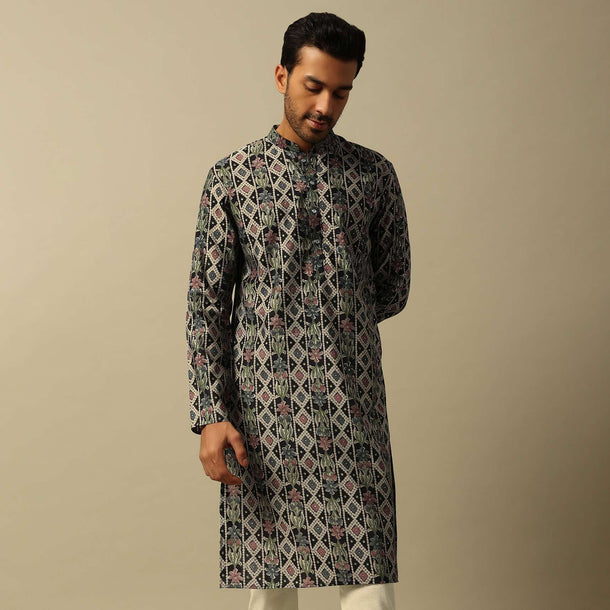 Classic Black Cotton Kurta Set For Men