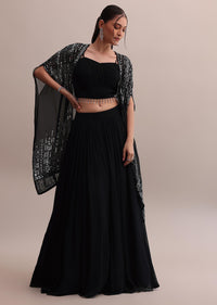 Classic Black Georgette Lehenga Choli Set With Embroidered Jacket