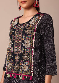 Classic Black Silk Printed Embroidery Kurta Pant Set