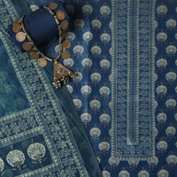 Indigo Printed Chanderi Unstitch Dress Material Set