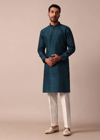 Classic Blue Jacket Kurta Set For Men