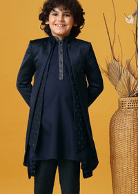 Classic Blue Silk Sherwani Set For Boys