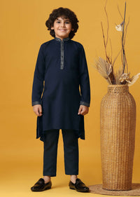 Classic Blue Silk Sherwani Set For Boys