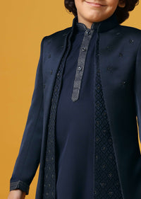 Classic Blue Silk Sherwani Set For Boys