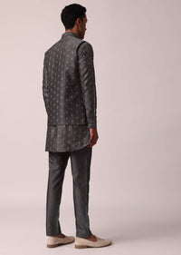 Classic Grey Silk Embroidered Jacket Kurta Set