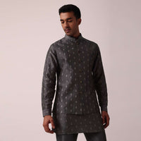 Classic Grey Silk Embroidered Jacket Kurta Set