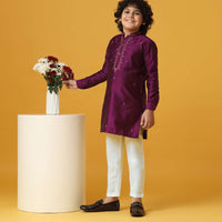 Classic Red Silk Kurta Set For Boys