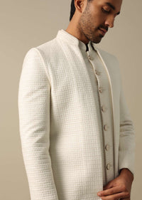 Classic White Textured Indowestern Set