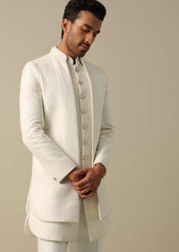 Classic White Textured Indowestern Set