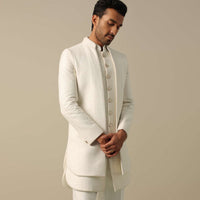 Classic White Textured Indowestern Set