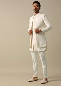 Classic White Textured Indowestern Set