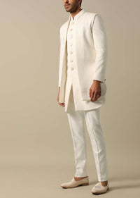 Classic White Textured Indowestern Set