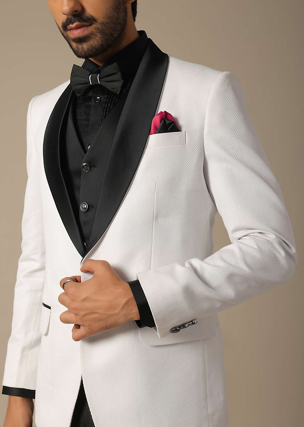 Classic White Textured Tuxedo Set