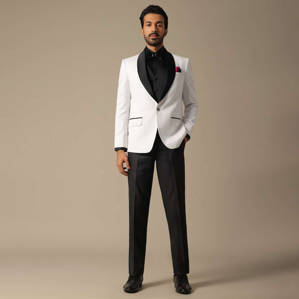 Classic White Textured Tuxedo Set