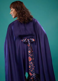 Indigo Blue Printed Sharara Suit Se With Kaftan Top In Satin