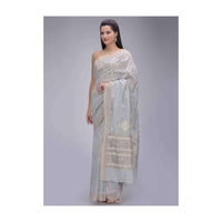 Cloud Grey Saree In Cotton Silk With Matching Blouse Piece Online - Kalki Fashion