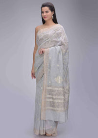 Cloud Grey Saree In Cotton Silk With Matching Blouse Piece Online - Kalki Fashion