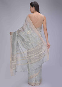 Cloud Grey Saree In Cotton Silk With Matching Blouse Piece Online - Kalki Fashion