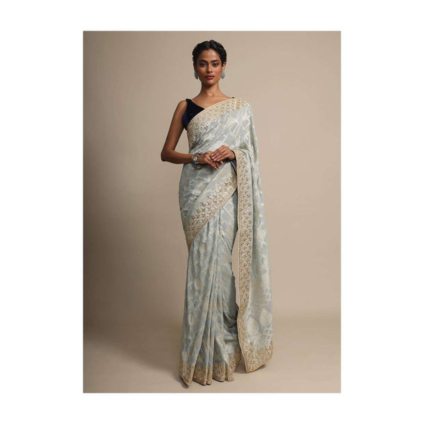 Cloud Grey khaddi Saree With Weaved Embroidery And Gotta EmbellishedBorder Online - Kalki Fashion