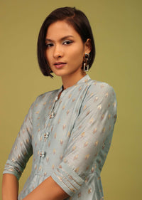 Powder Blue Festive A-Line Kurta In Chanderi Silk With Foil Print Embellishment Online - RE By Kalki
