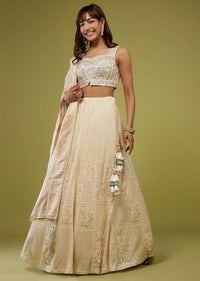 Cream White Lucknowi Lehenga Set In Georgette