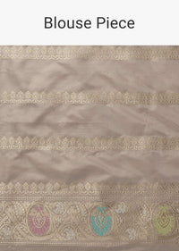 Cloud Grey Handloom Banarasi Saree In Katan Silk With 3-Gram Real Zari Weave And Unstitched Blouse