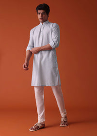 Cloud Grey Kurta In Cotton Silk With Printed Buttis