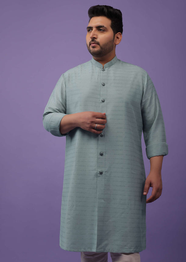 Cloud Grey Striped Kurta In Art Silk