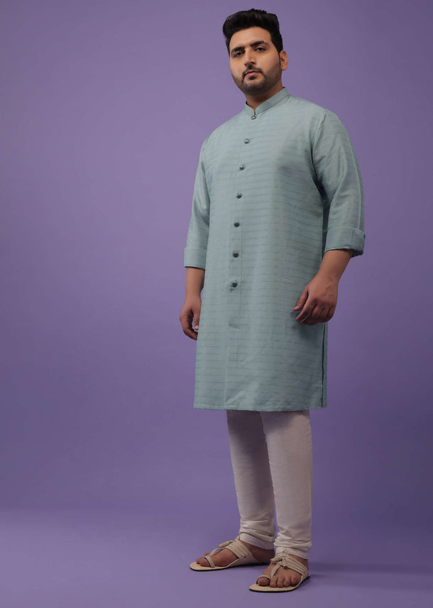 Cloud Grey Striped Kurta In Art Silk
