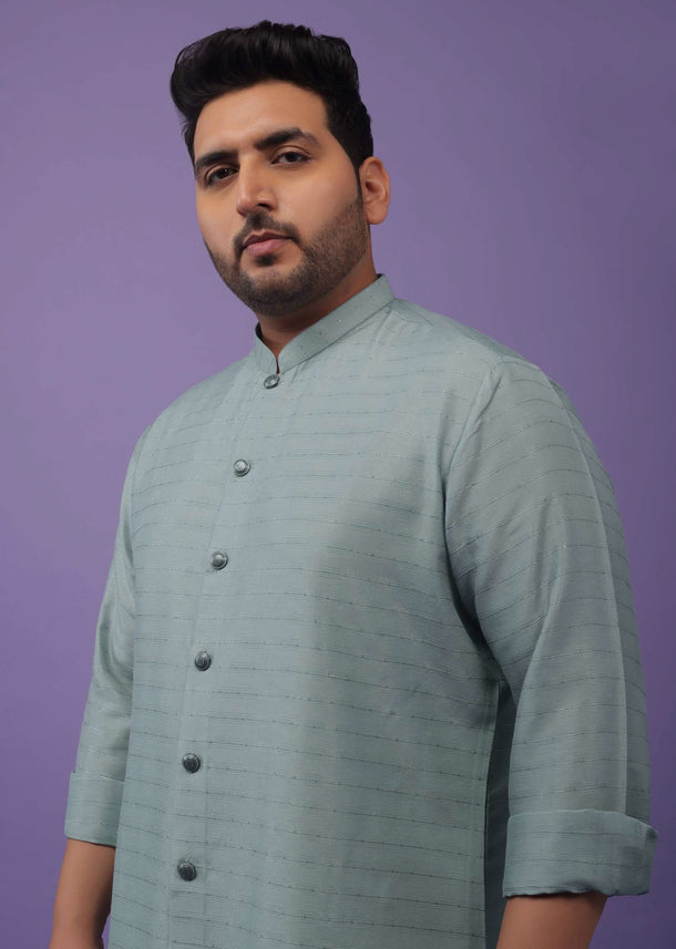 Cloud Grey Striped Kurta In Art Silk