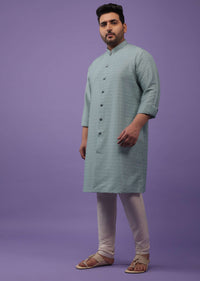 Cloud Grey Striped Kurta In Art Silk