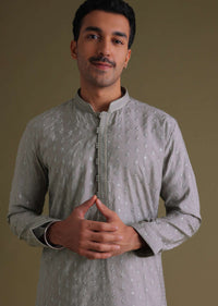 Cloud Grey Thread-Embroidered Festive Kurta Set In Silk With Motif Work