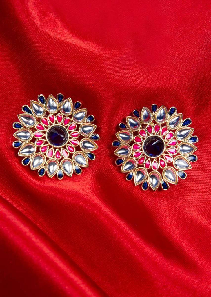 Cluster earring in floral shape detailed with kundan and stone work only on kalki